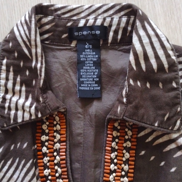 LINEN & WOODEN BEAD TRIM TRIBAL Printed Lined DRESS By SPENSE!! - Picture 5 of 6